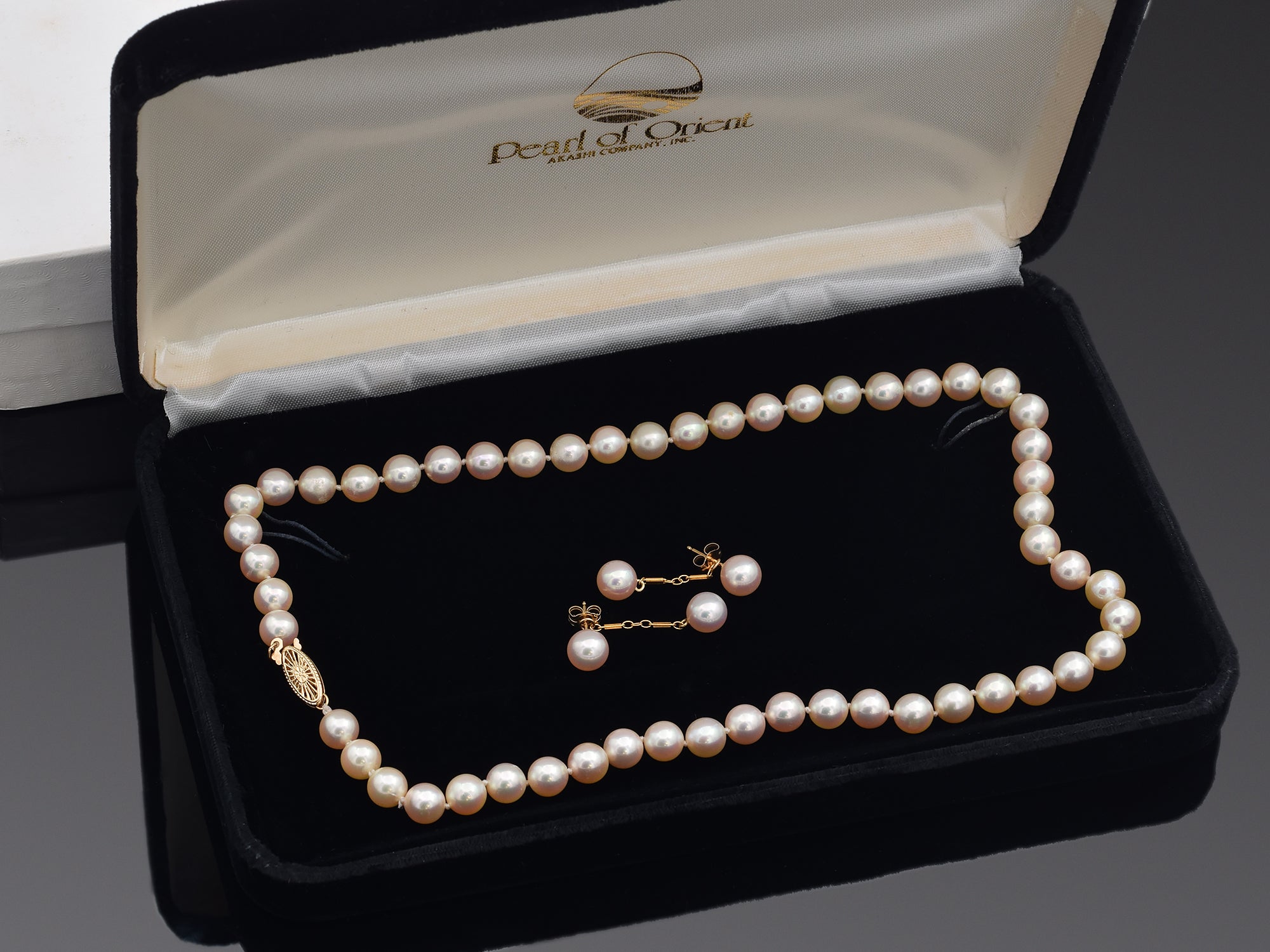 Akashi Pearl of Orient 14K Gold AAA Pearl Strand Necklace & Jacket Earrings