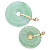 Lot of 2 Vintage 14K Yellow Gold Translucent Green Jade Round Disc Pendants