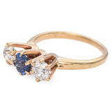 Antique 14K Yellow Gold Three Stone .72 TCW Old Euro Cut Diamond, Sapphire Ring