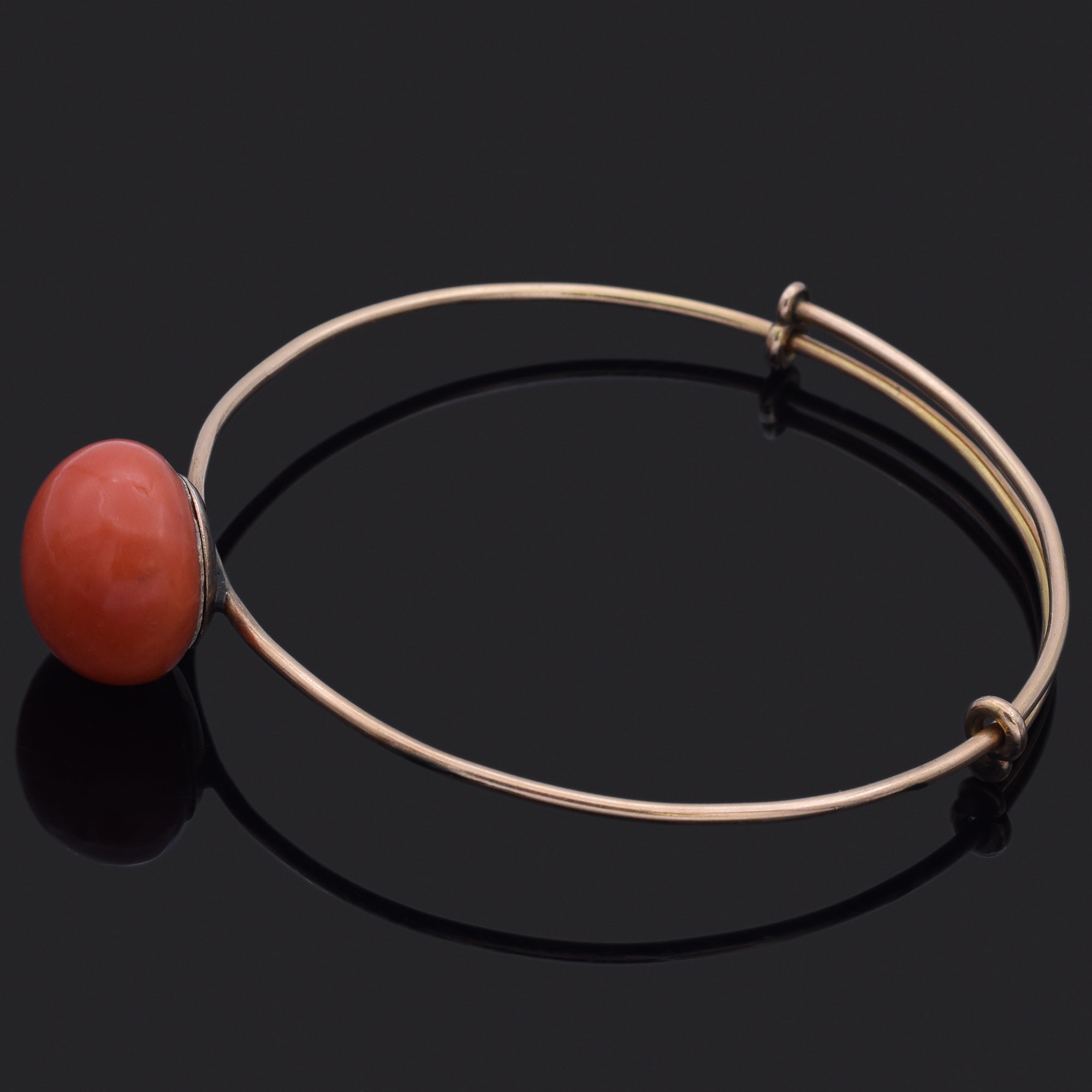 Antique 14K Yellow Gold Red Coral Bangle Bracelet