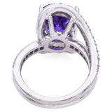 Vintage 18K White Gold Oval 4.01 Ct Amethyst & Diamond Cocktail Ring Size 5