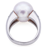 Estate 14K White Gold Pearl & Diamond Cocktail Ring Size 8.25