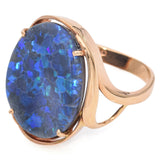 Vintage 14K Yellow Gold Black Opal Oval Cabochon Cocktail Ring