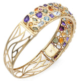 Estate JCR Signed Multi-Gemstone 14K Yellow Gold Hinged Bangle Bracelet