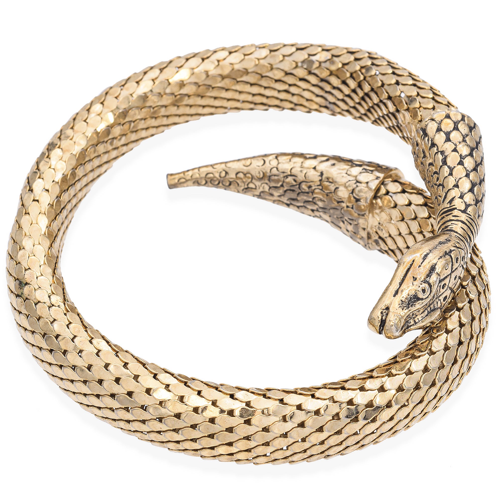 Vintage Whiting Davis Mesh Gold Plated Snake Serpent Coil Wrap Bracelet