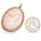 Antique Yellow Gold Cameo Conch Shell Noble Lady Pendant