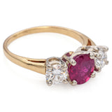 Vintage 14K Yellow & White Gold 1.05 Ct Ruby, 0.72 TCW Diamond Three-Stone Ring