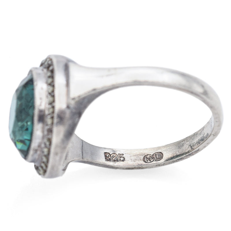 Antique R. Lindsay Sterling Silver Blue Zircon & Marcasite Ring