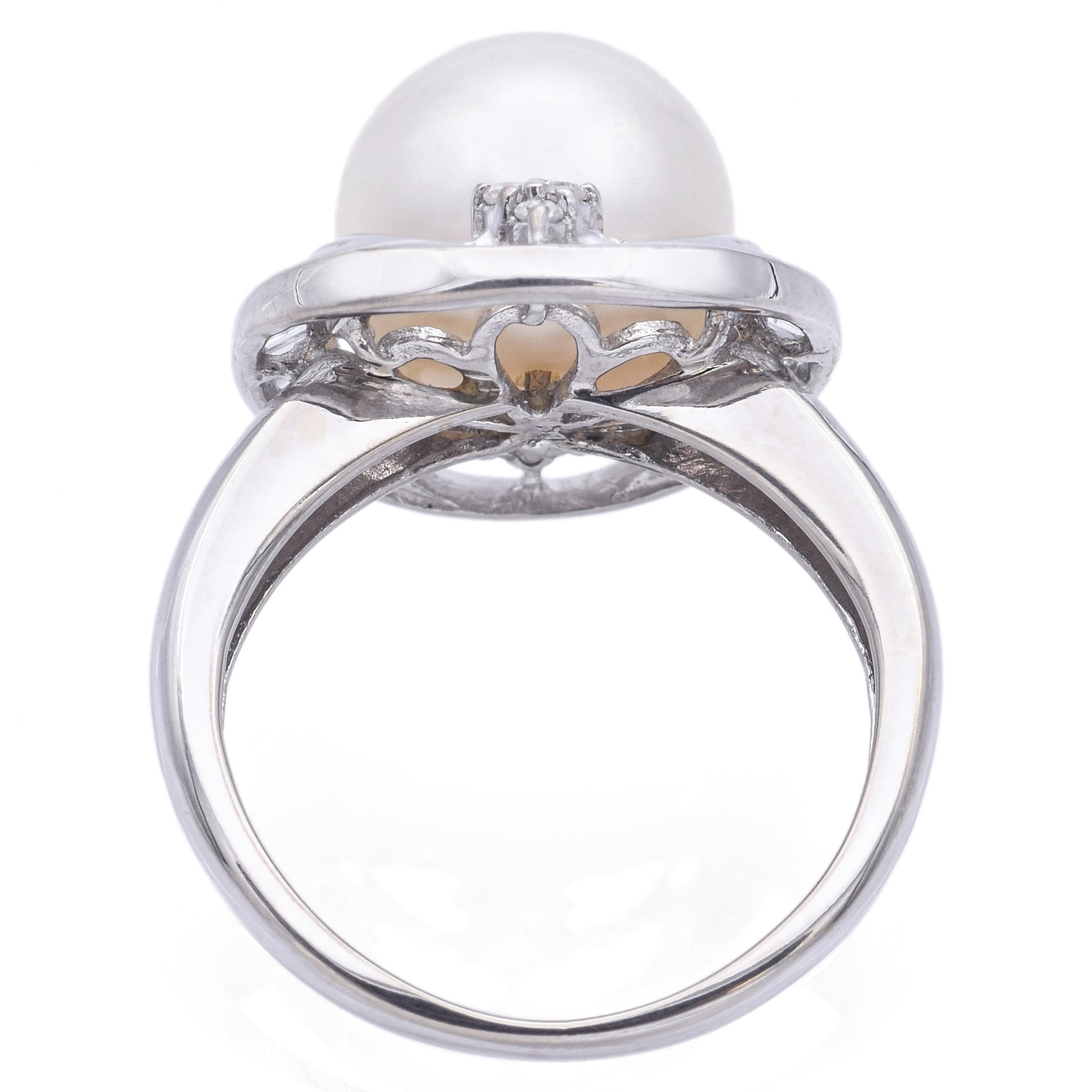 Vintage 14K White Gold Pearl & Diamond Cocktail Ring Size 4.75