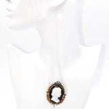 Antique 17K Gold Hardstone Cameo, Diamond, Pearl Sappho Poet Greek Brooch Pin