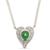 Vintage White Gold Jade and Diamond Heart Convertible Pendant Necklace