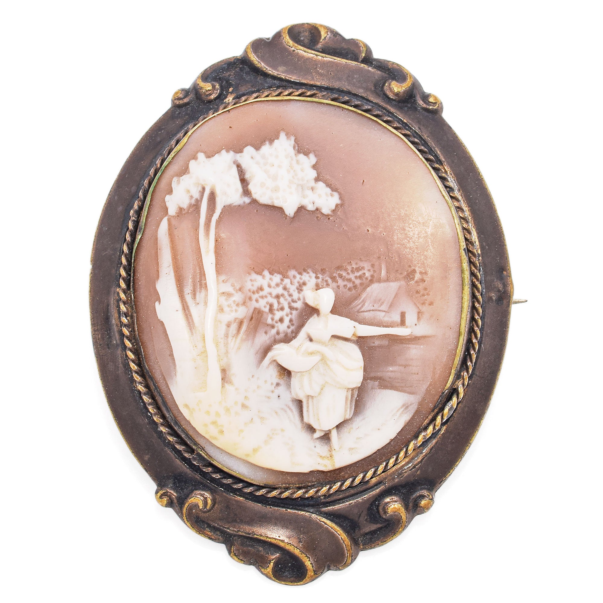 Antique Gold Filled Cameo Shell Brooch Pin