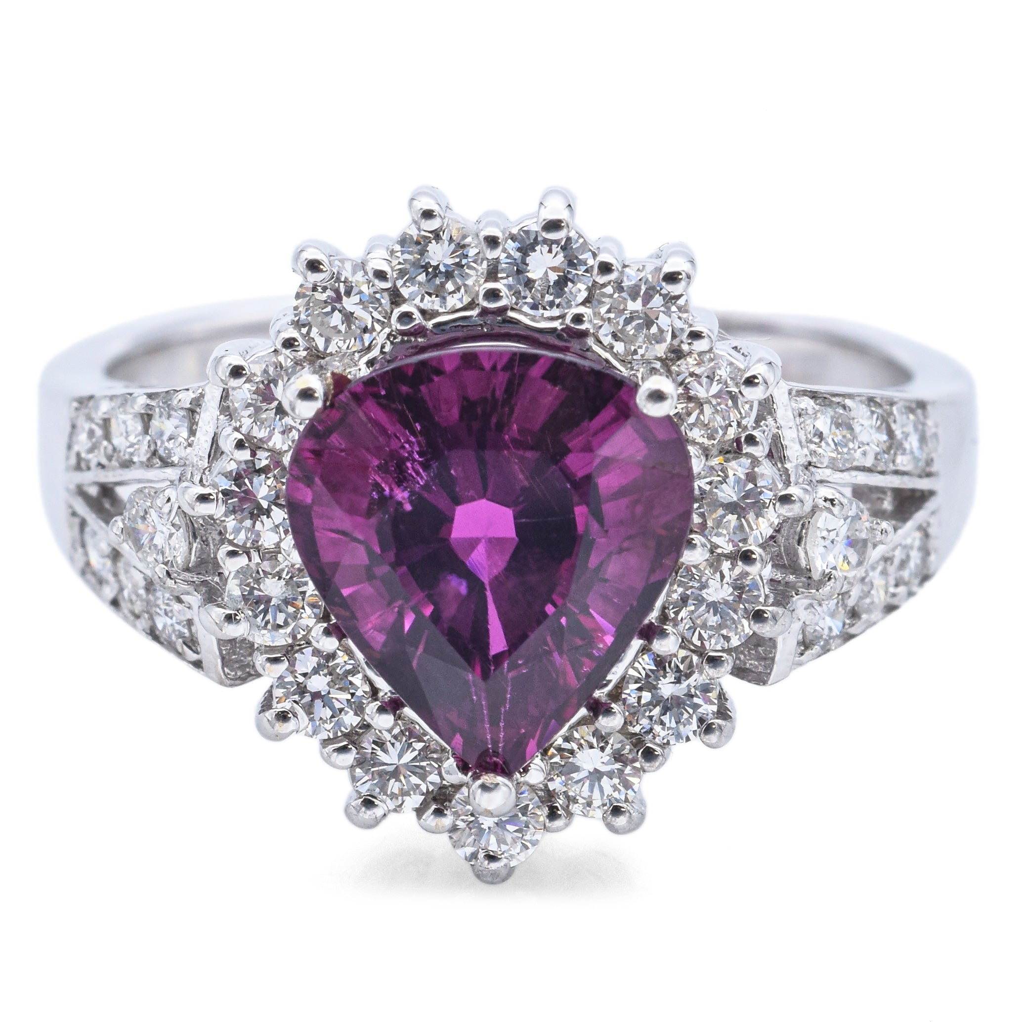 Estate 18K White Gold 3.00 Ct Purple Cuprian & 1.00 TCW Diamond Ring Size 9