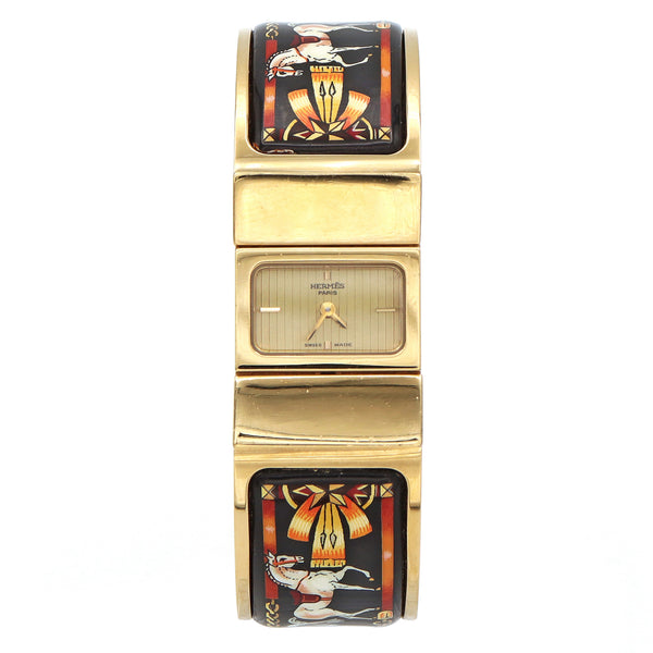 Hermès Loquet L01.200 Gold Plated Bangle Bracelet Women's Quartz Watch, 19mm