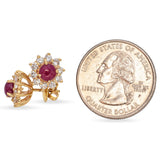 14K Yellow Gold 1.78 TCW Cabochon Ruby & Diamond Halo Stud Earrings