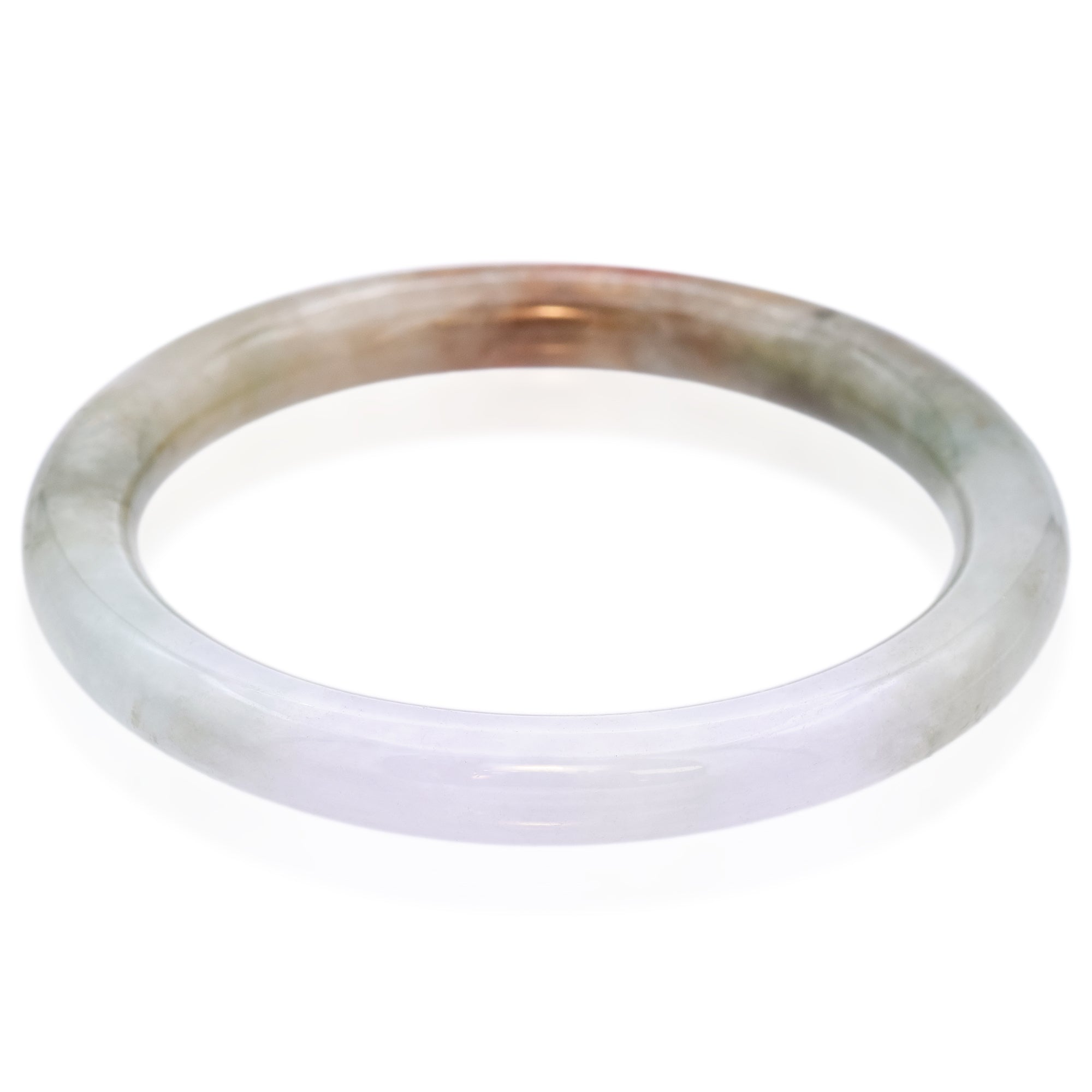 GIA Variegated Green, White Orangy Brown Grade A Jadeite Jade Bangle Bracelet