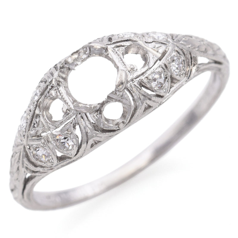 Antique Art Deco Shreve & Co Platinum Diamond Semi-Mount Band Ring