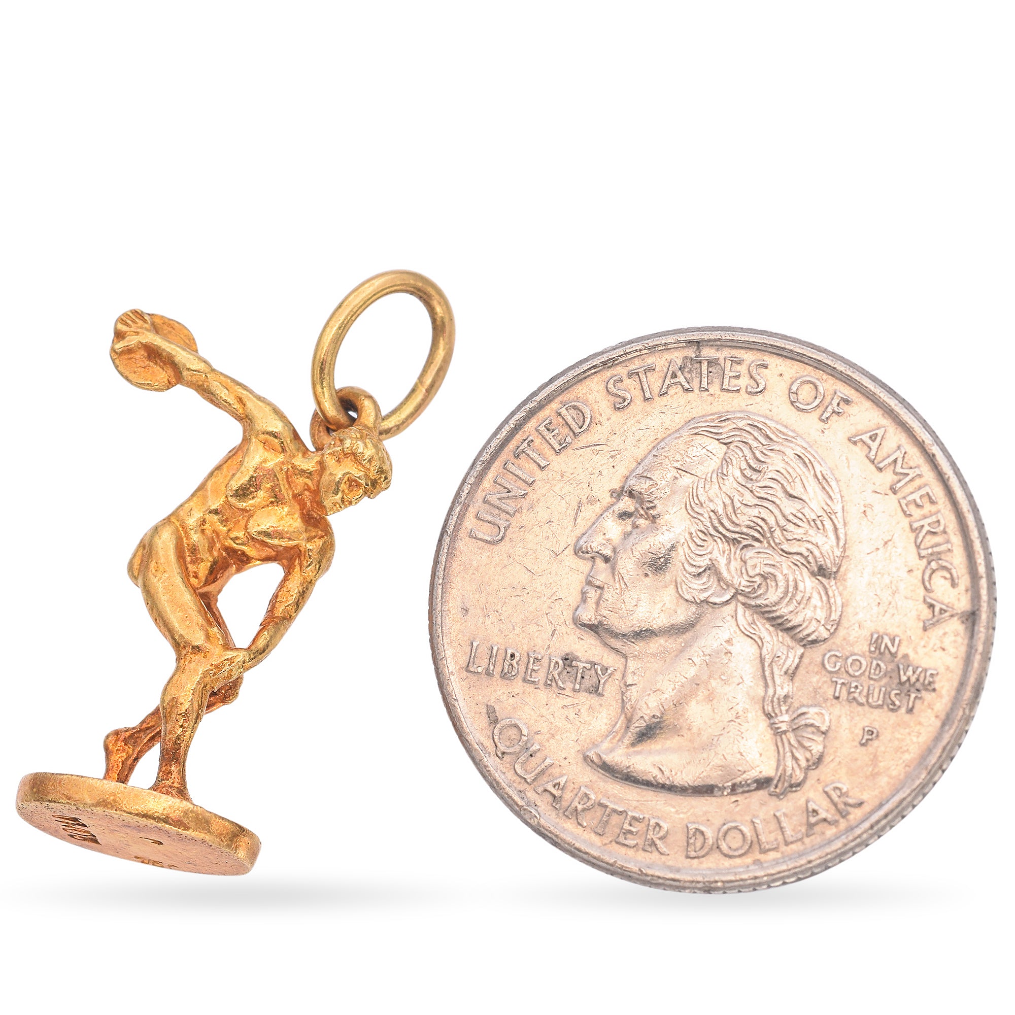 Vintage 18K Yellow Gold Discobolus Charm Pendant