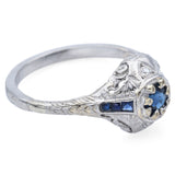 Antique Art Deco Platinum Diamond & Sapphire Band Ring Size 8.25