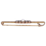 Antique 14K Yellow & White Gold Diamond & Pearl Bar Brooch Pin