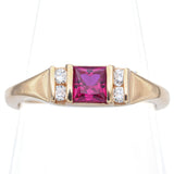 Estate 14K Yellow Gold Ruby & Diamond Band Ring Size 5.5