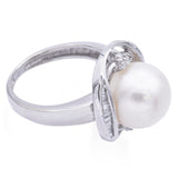 Vintage 14K White Gold Pearl & Diamond Cocktail Ring Size 4.75