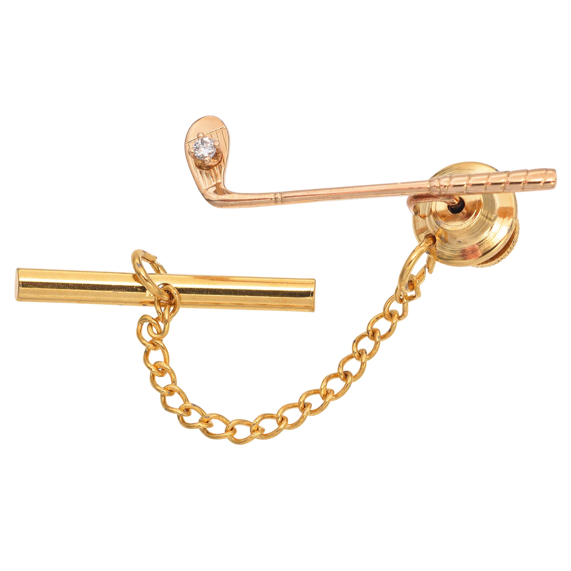 14K Yellow Gold Golf Club with Diamond Lapel Pin Tie Tack