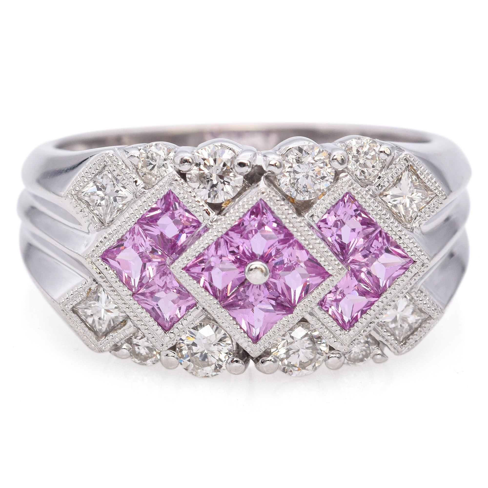 14K White Gold Pink Sapphire & Diamond Ring