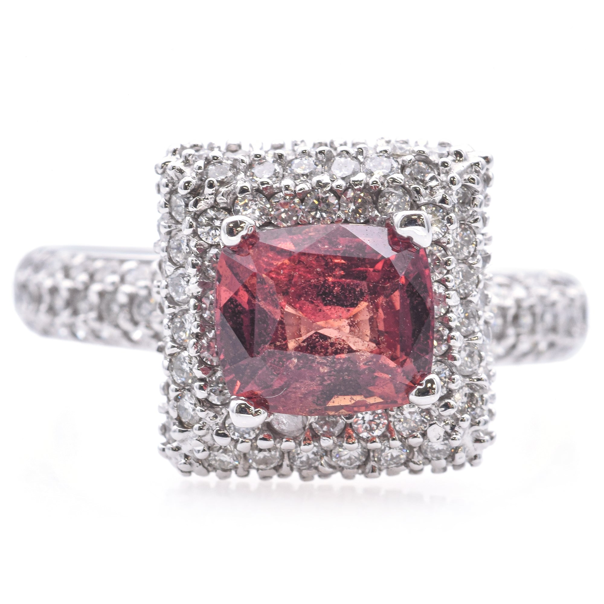 Estate 18K White Gold 1.65 Ct Padparadscha Sapphire & 1.20 TCW Diamond Band Ring