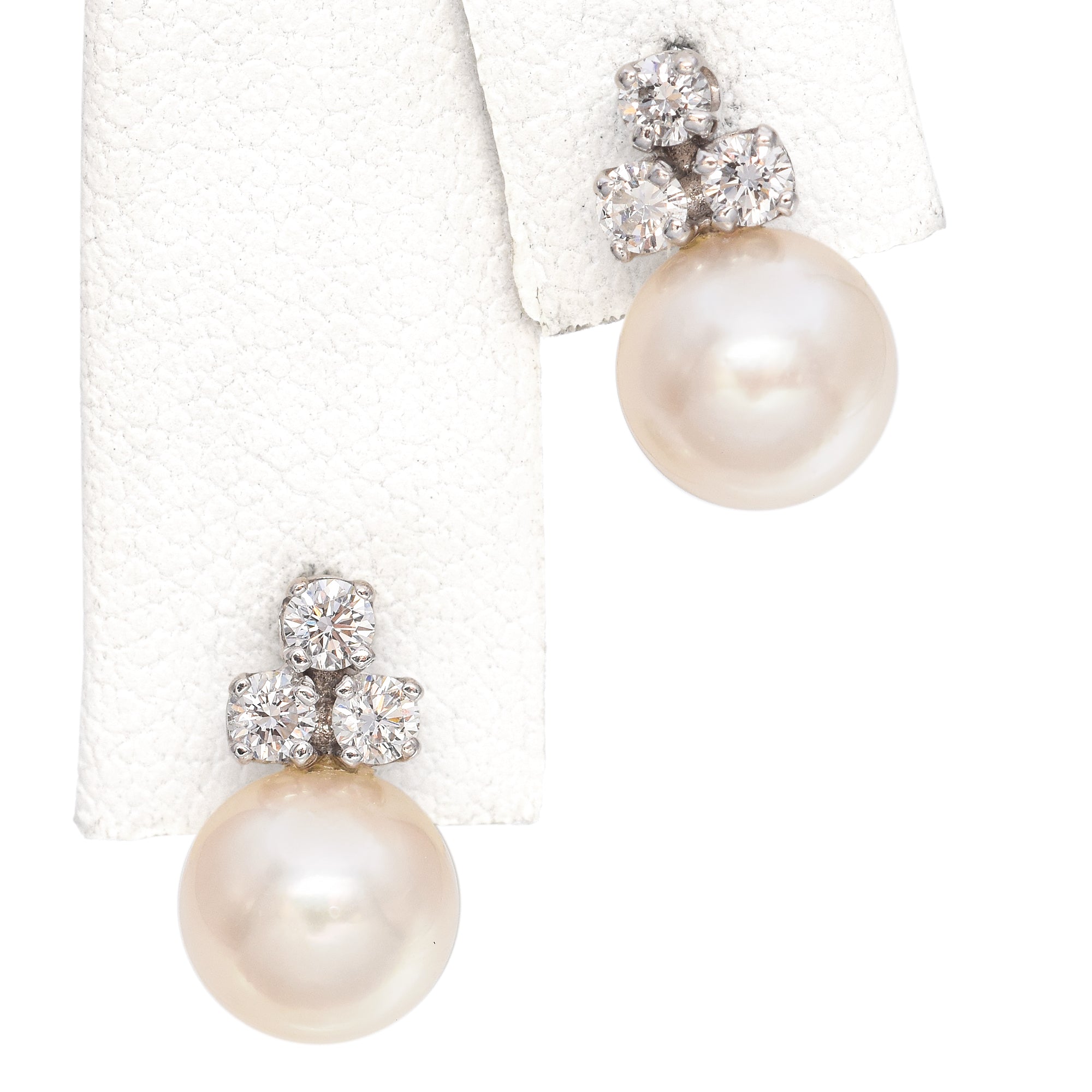 14K White Gold Pearl and Cluster Diamond Earring Set