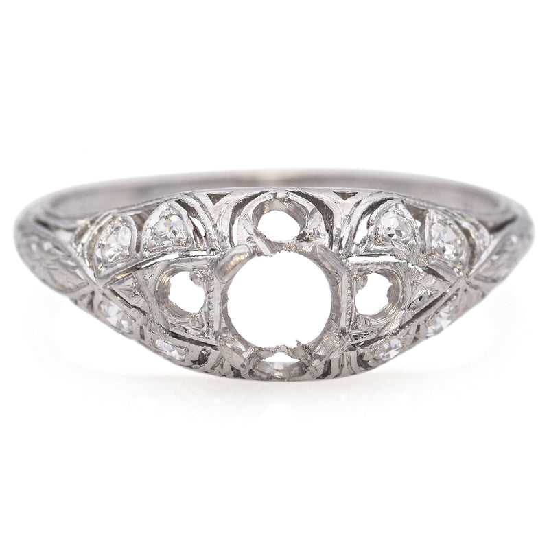 Antique Art Deco Shreve & Co Platinum Diamond Semi-Mount Band Ring