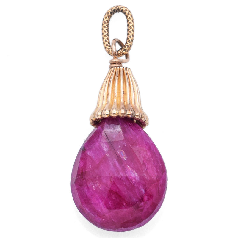 Vintage 10K Yellow Gold Ruby Faceted Pear Pendant