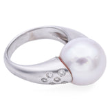 Estate 14K White Gold Pearl & Diamond Cocktail Ring Size 8.25