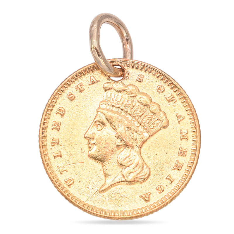 Antique 22K Yellow Gold United States of America 1874 One Dollar Coin Pendant