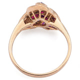 Vintage 18K Yellow Gold Ruby & Diamond Trinity Band Ring Size 6.5