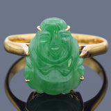 Vintage Green Jade 18K Yellow Gold Carved Buddha Band Ring Size 5.5