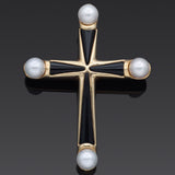 Estate Onyx and Pearl 18K Yellow Gold Large Cross Enhancer Pendant