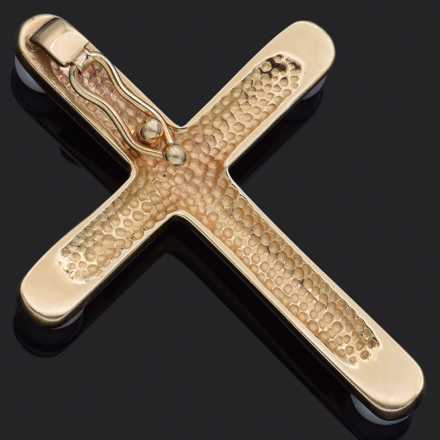 Estate Onyx and Pearl 18K Yellow Gold Large Cross Enhancer Pendant