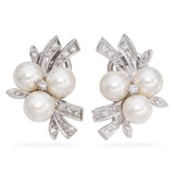 14K White Gold Pearl and 0.40 TCW Diamond Clip On Earrings