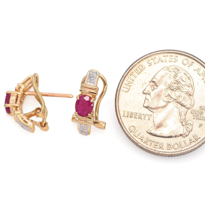 14K Yellow Gold 0.76 TCW Ruby and Diamond Omega Back Earrings