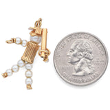 Vintage 14K Yellow Gold Pearl Baseball Player Charm Pendant