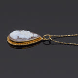 Di Simone Vittorio Vintage 18K Yellow Gold Cameo Shell Pear Pendant Necklace