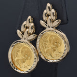 2004 China Panda 20 Yuan 1/20 Oz Au.999 Coin 14K Yellow Gold Bezel Earrings