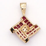 Estate THL Designer 10K Yellow Gold Diamond Ruby Pendant