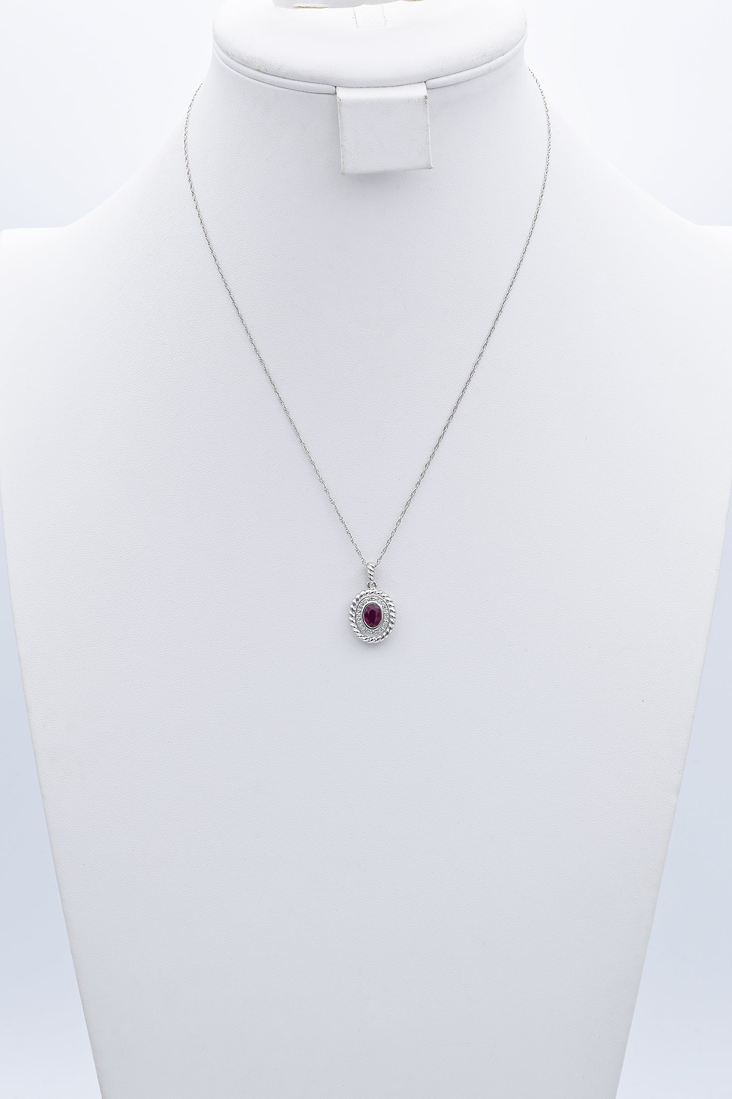 Vintage 14K White Gold Ruby & Diamond Pendant Necklace