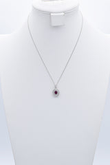 Vintage 14K White Gold Ruby & Diamond Pendant Necklace