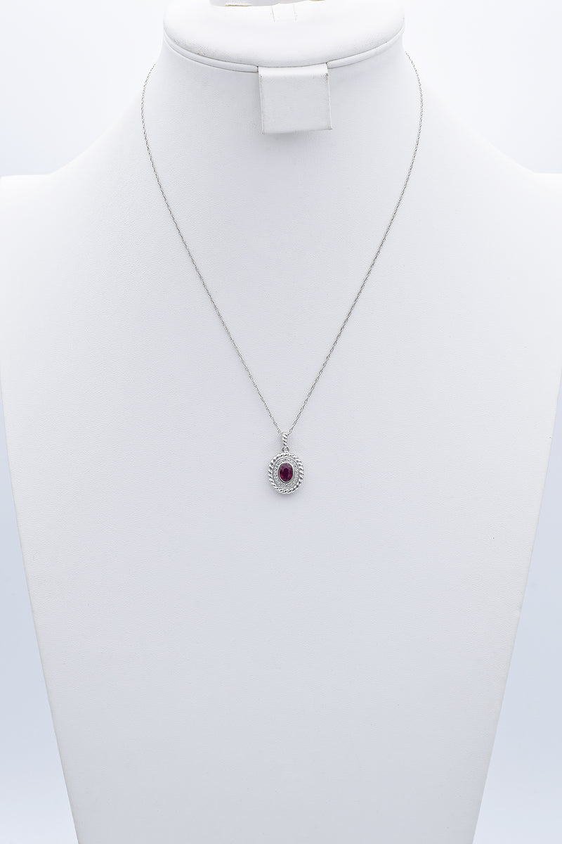 Vintage 14K White Gold Ruby & Diamond Pendant Necklace