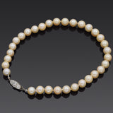 Antique 14K White Gold 9-10 mm Pearl & Old Euro Diamond Beaded Strand Necklace