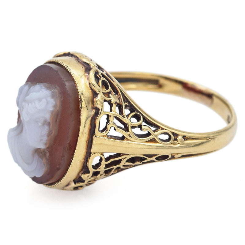 Vintage 14K Yellow Gold Hardstone Cameo Cocktail Ring Size 5