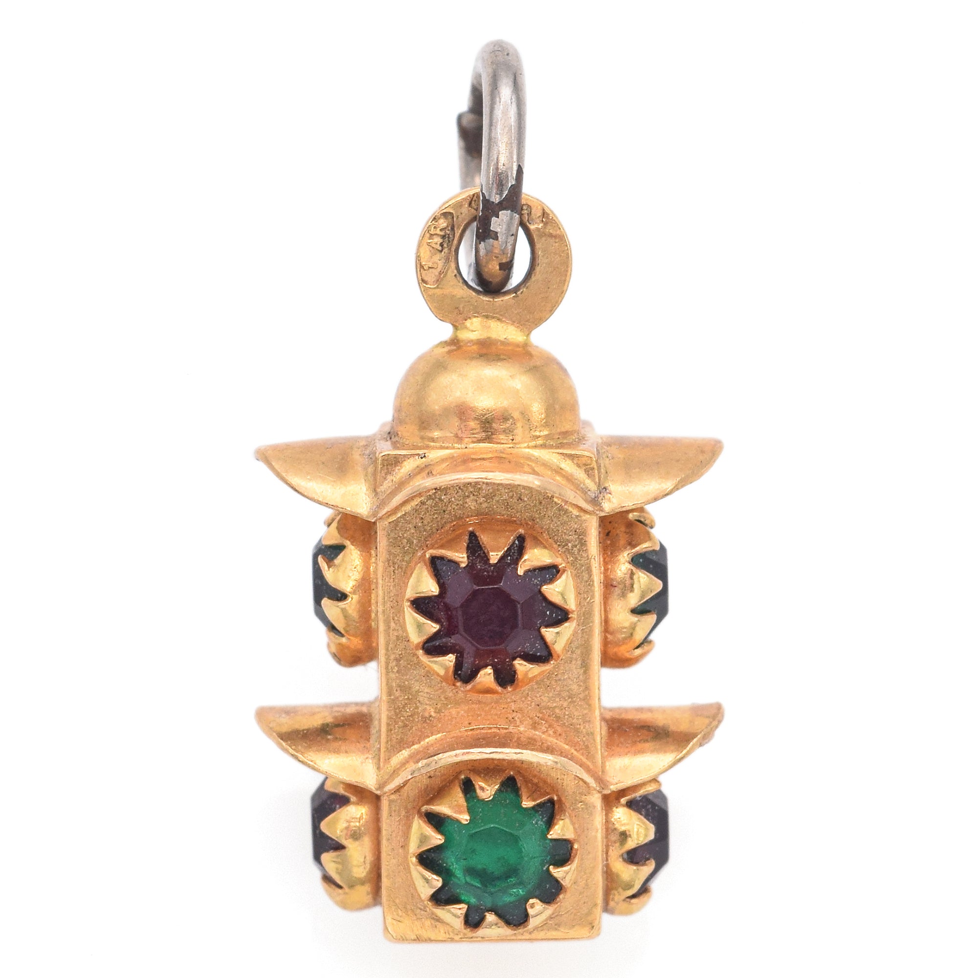 Vintage 18K Yellow Gold Traffic Light Two Tier Four Way Charm 3.5 Grams